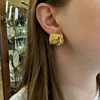 Singed 'C'est Laudier' Diamond and Ruby 18K Gold Elephant Ear Clip Earrings