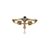 Antique Egyptian Revival Sapphire and Pearl 14k Gold Brooch + Montreal Estate Jewelers