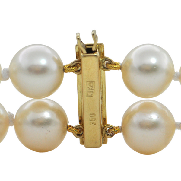 Double Strand Cultured Pearl Necklace Custom 18K Gold Clasp