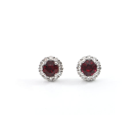 2.08CT Ruby Earrings with 0.72CT Diamond Halo in 18K White Gold