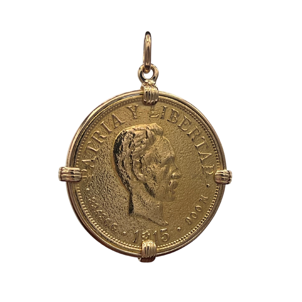 1915 Cuban 20 Pesos José Martí Gold Coin Pendant on 18k Rose Gold Frame