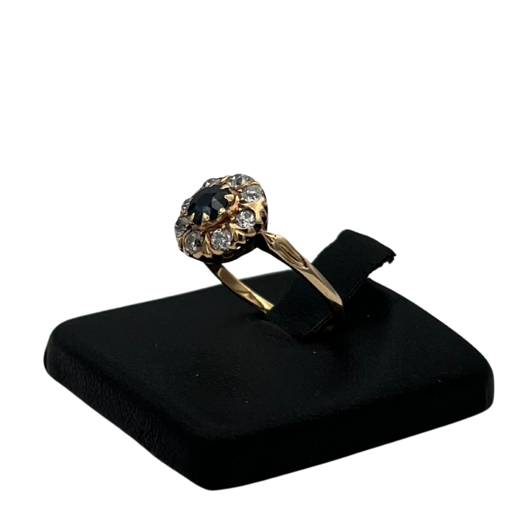 Antique 0.65ct natural Sapphire and 0.50ct Old European cut Diamond ring Circa 1900 - Daisy Exclusive Jewellers