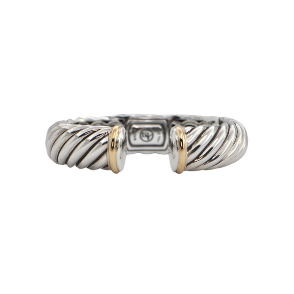 David Yurman Sculpted Cable Sterling Silver and 18K Gold Cuff Bracelet 15mm + Montreal Estate Jewelers