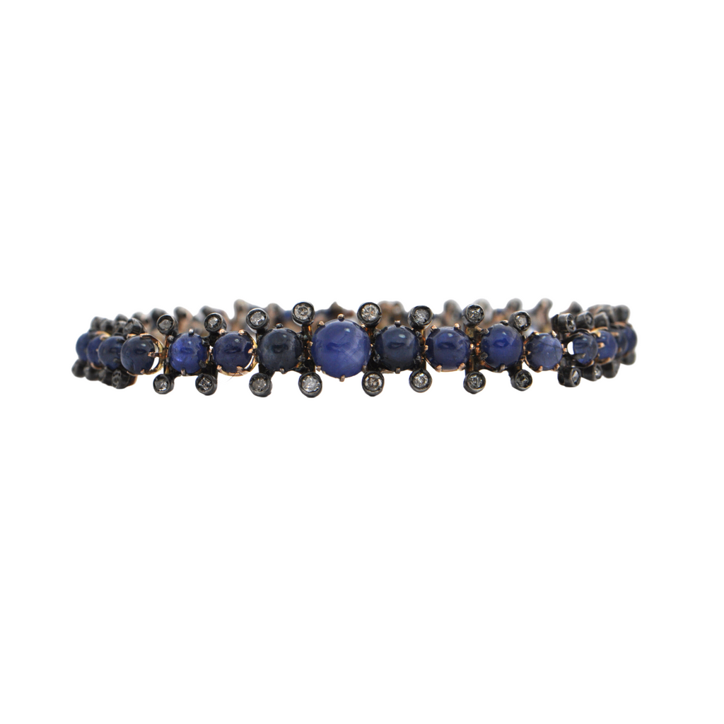 Antique Graduated Sapphire and Diamond 14k Gold Bracelet + Montreal Estate Jewelers