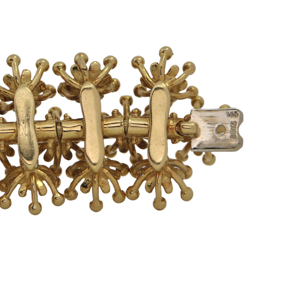 Vintage Birks Diamond 18K Gold Floral Link Bracelet + Montreal Estate Jewelers