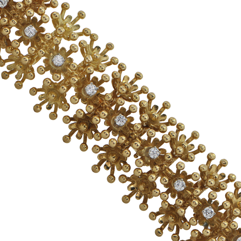 Vintage Birks Diamond 18K Gold Floral Link Bracelet + Montreal Estate Jewelers