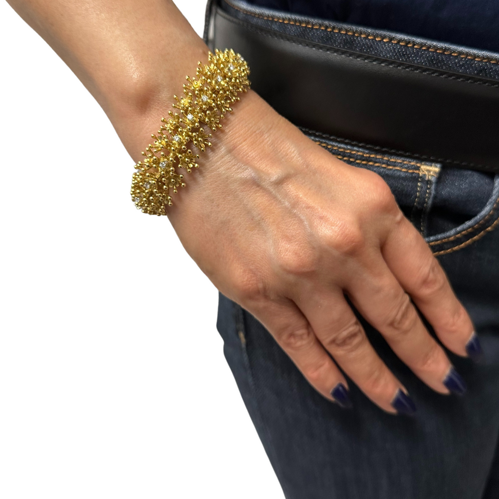 Vintage Birks Diamond 18K Gold Floral Link Bracelet + Montreal Estate Jewelers