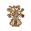 Retro Italian Multi Gem Gardinetto (Flower Basket) 18K Gold Brooch + Montreal Estate Jewelers 