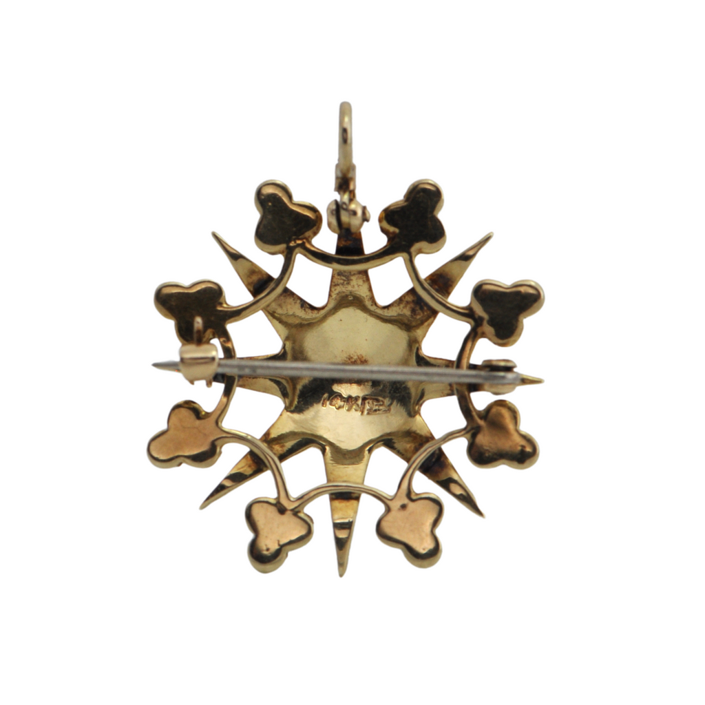 Antique Victorian Seed Pearl 14k Gold Starburst Brooch/Pendant + Montreal Estate Jewelers