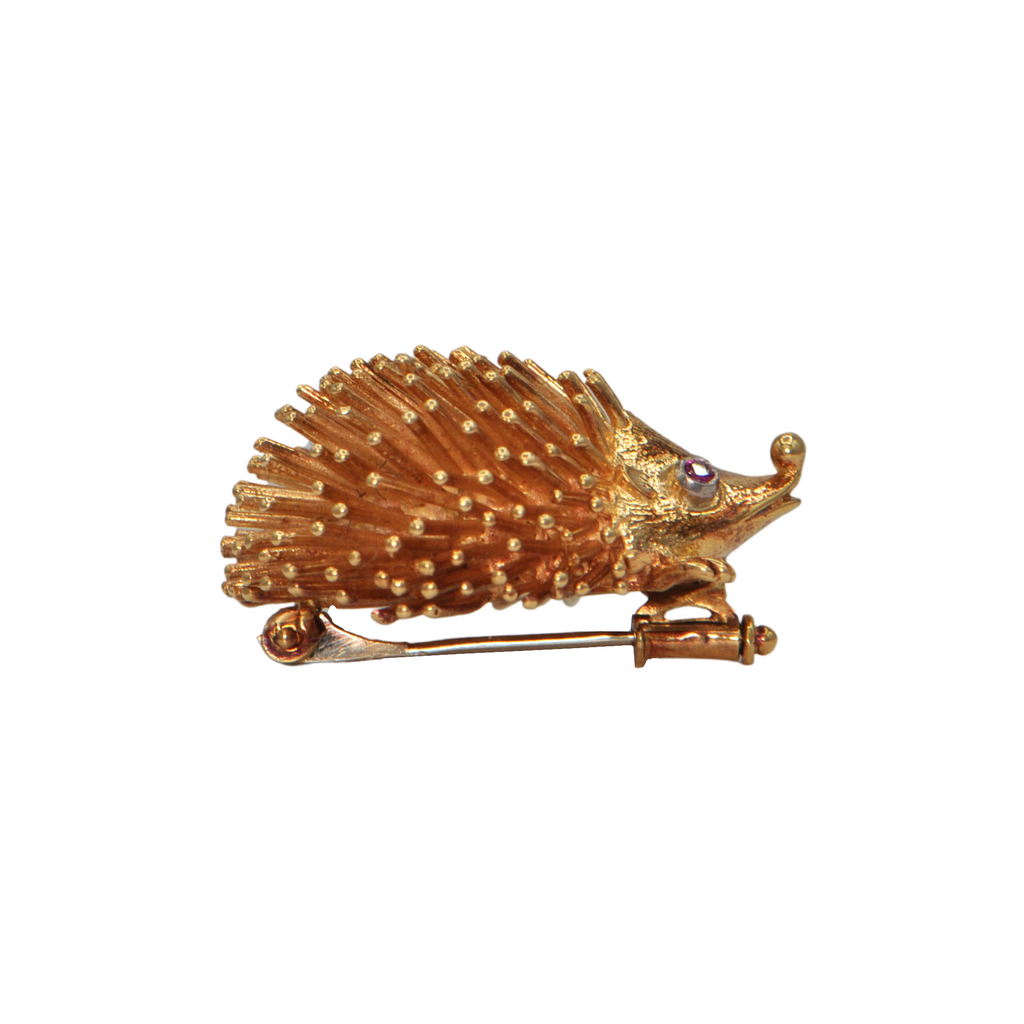 Vintage Charming 18k Gold Hedgehog Brooch + Montreal Estate Jewelers