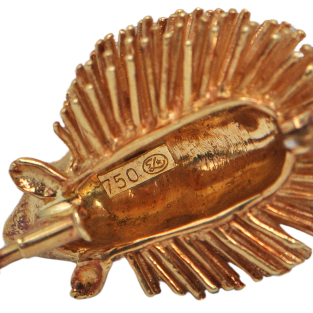 Vintage Charming 18k Gold Hedgehog Brooch + Montreal Estate Jewelers