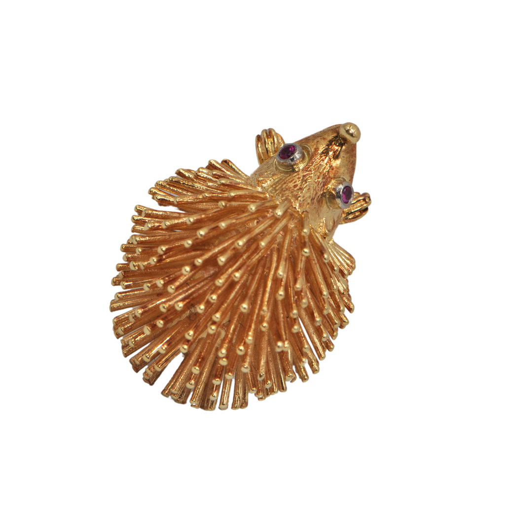 Vintage Charming 18k Gold Hedgehog Brooch + Montreal Estate Jewelers