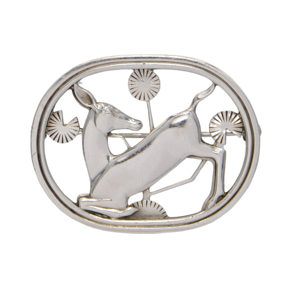 Signed Georg Jensen Kneeling Deer #256 Sterling Silver Brooch Dated 1953 + Montreal Estate Jewellers 