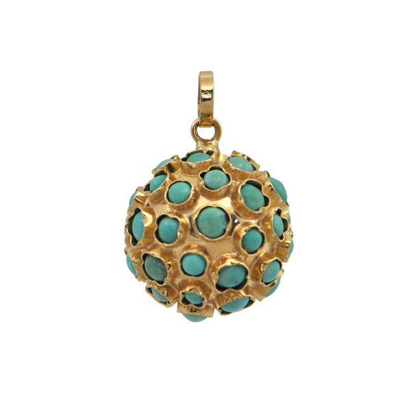 Estate Turquoise 18k Gold Sputnik Orb Charm + Montreal Estate Jewelers