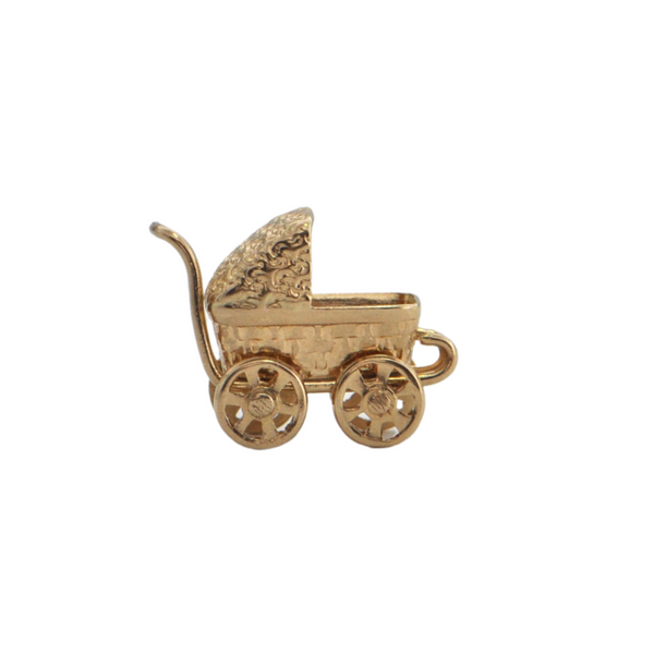 Vintage 14K Gold Mechanical Pram Charm + Montreal Estate Jewelers