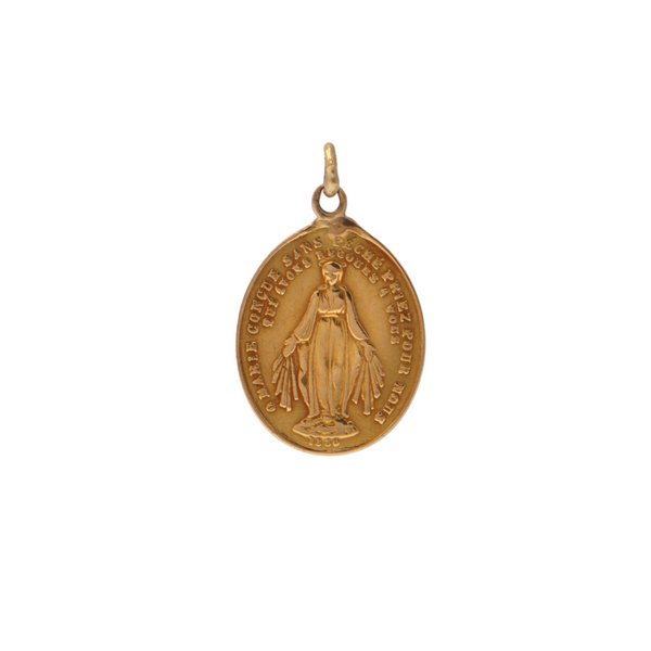 vAntique French 18k Gold Miraculous Medal Charm Dated 1830 + Montreal Estate Jewelers