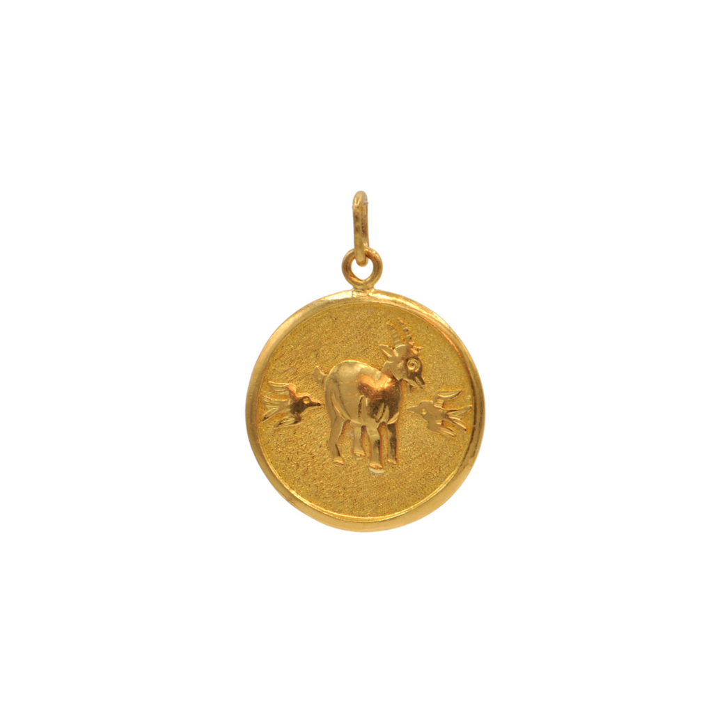 Vintage 18k Gold Chinese Zodiac Year of the Goat and Fu Pendant + Montreal Estate Jewelers