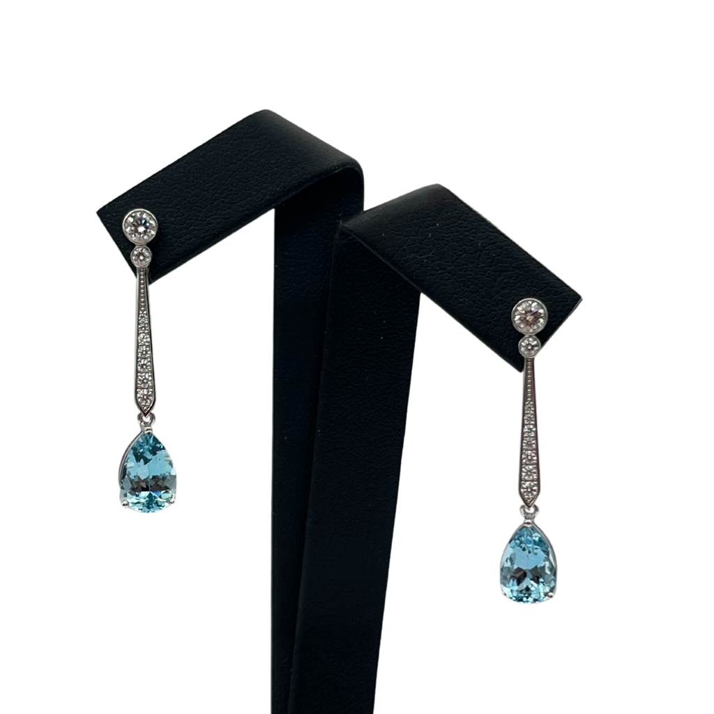 Daisy Exclusive Diamond and 3.36ct Aquamarine pear drop earrings -1