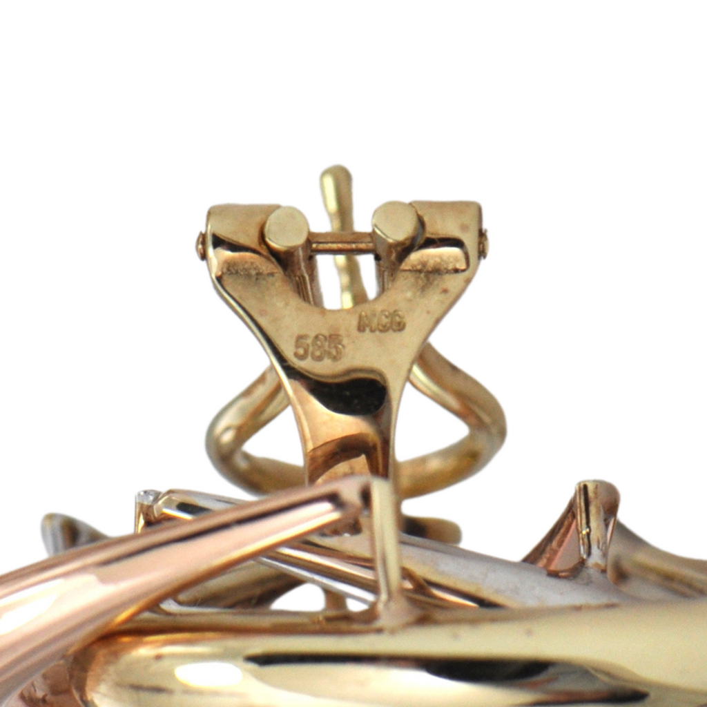 Vintage Tri-Colored 14K Gold Triangular Earrings + Montreal Estate Jewelers