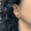 Mid-Century Diamond 14K Rose Gold Rose Earrings