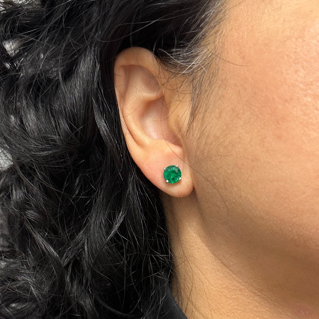 Daisy Exclusive GIA Certified 3.12ct Zambian Emerald Platinum Stud Earrings + Montreal Estate Jewelers