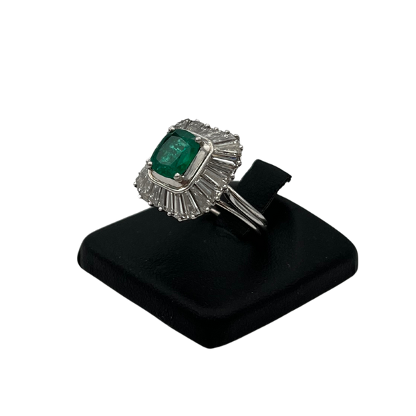 Estate 1.53ct Natural cushion cut Emerald and Diamonds in Platinum - Daisy Exclusive Jewellers