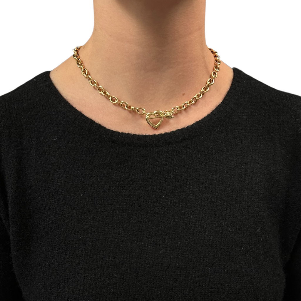 Tiffany 18K Yellow Gold Heart and Arrow Chain Link Necklace