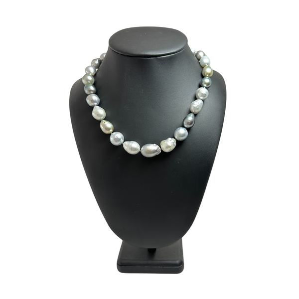 Daisy Exclusive Baroque South Sea Tahitian Pearl Necklace 18k Gold Ball Clasp + Montreal Estate Jewelers