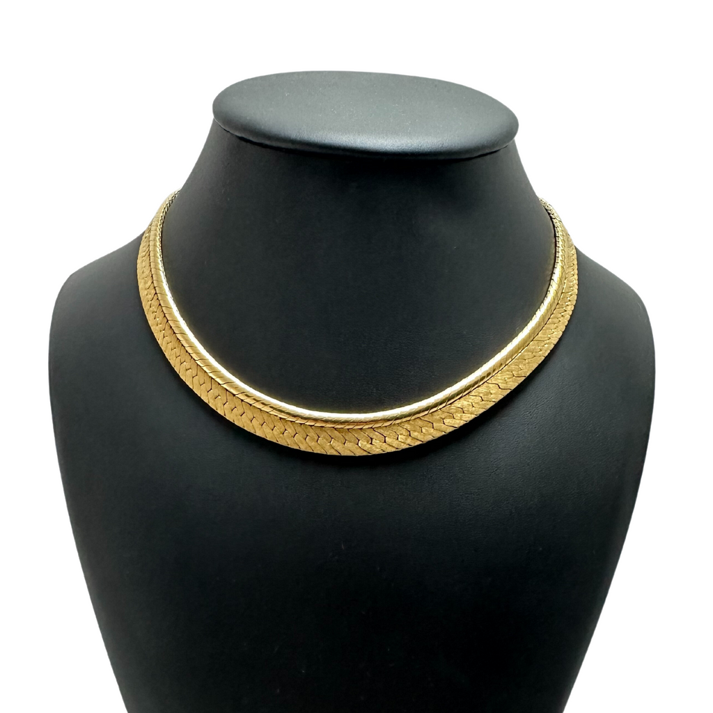 Vintage "Spitzer & Fuhrman" German Slightly Graduated 18k Gold Herringbone and Snake Link Necklace + Montreal Estate Jewelers