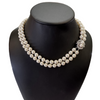 Vintage Double Strand Cultured Pearl Necklace with Diamond 14k Gold Clasp