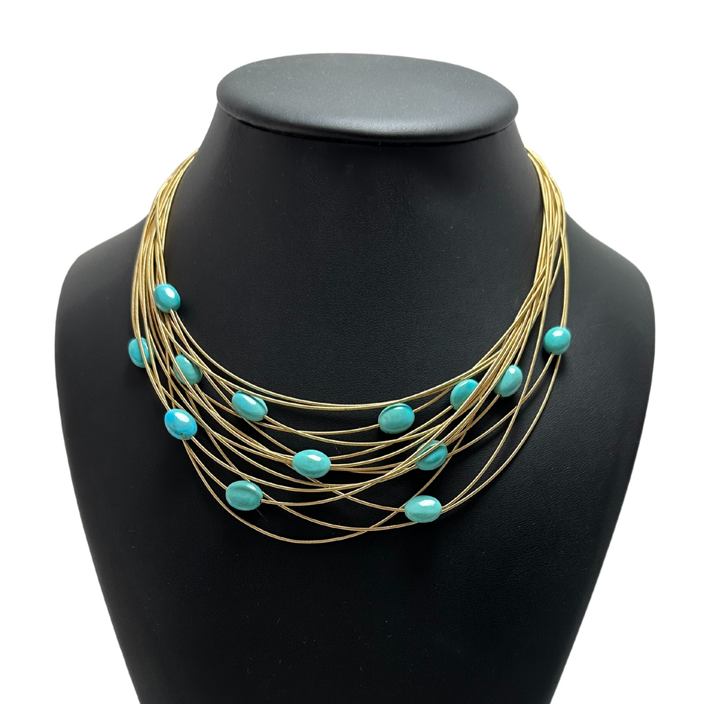 Estate Signed 'Marco Bicego' Turquoise 18k Gold Multi Strand Necklace + Montreal Estate Jewelers