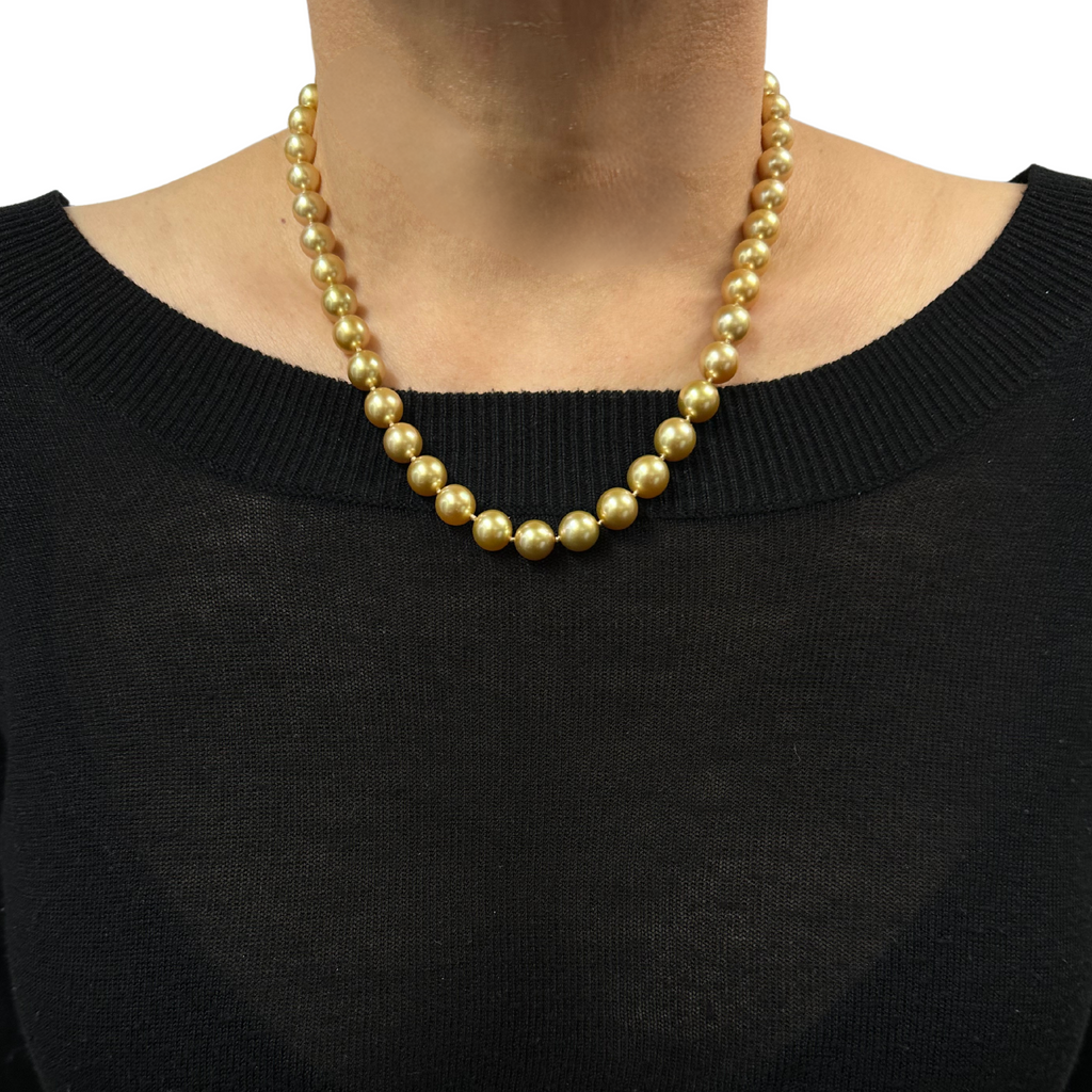 Daisy Exclusive AAA Golden South Sea Cultured Pearl Necklace with 18K Gold Clasp + Montreal Estate Jewelers