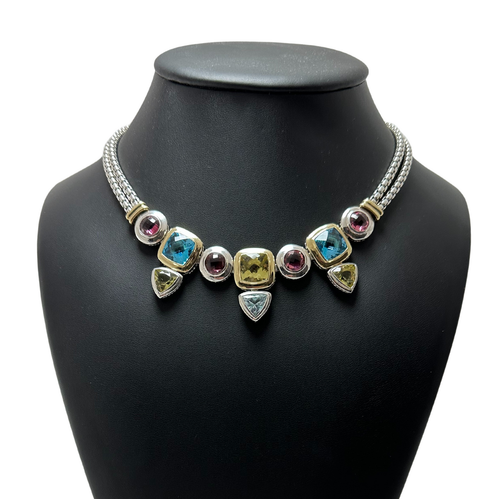 Estate David Yurman Albion Collection Multi-Stone Sterling and 18k Gold Necklace + Montreal Estate Jewelers