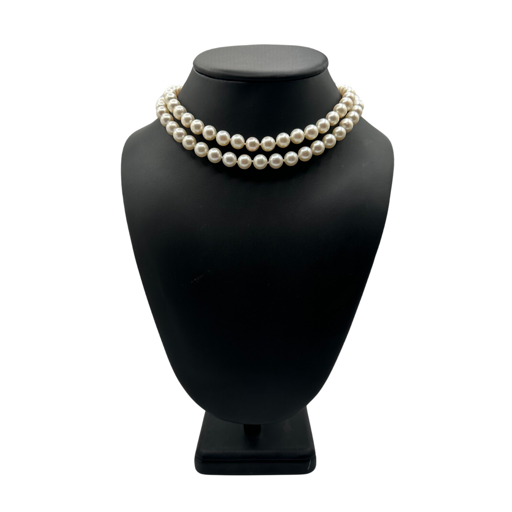 Vintage Double Strand Japanese Cultured Pearl Necklace with Diamond 18k Gold Clasp + Montreal Estate Jewelers