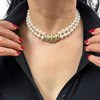 Vintage Double Strand Japanese Cultured Pearl Necklace with Diamond 18k Gold Clasp + Montreal Estate Jewelers