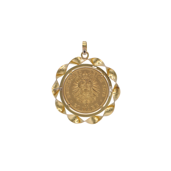 21K Yellow Gold 1857 Deutches Reich 20 Mark Coin with 18K Bezel Pendant
