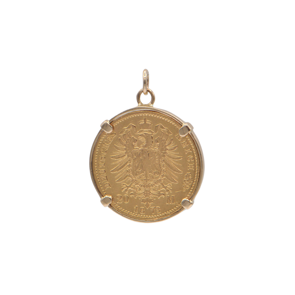 21.6k Gold 1873 20 Marks Louis II (Ludwig II) Coin Pendant + Montreal Estate Jewelers21.6k Gold 1873 20 Marks Louis II (Ludwig II) Coin Pendant + Montreal Estate Jewelers