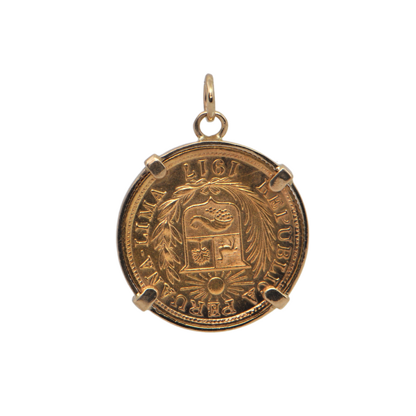 21.6K Gold 1917 1 Libra (Peru) Coin Pendant + Montreal Estate Jewelers