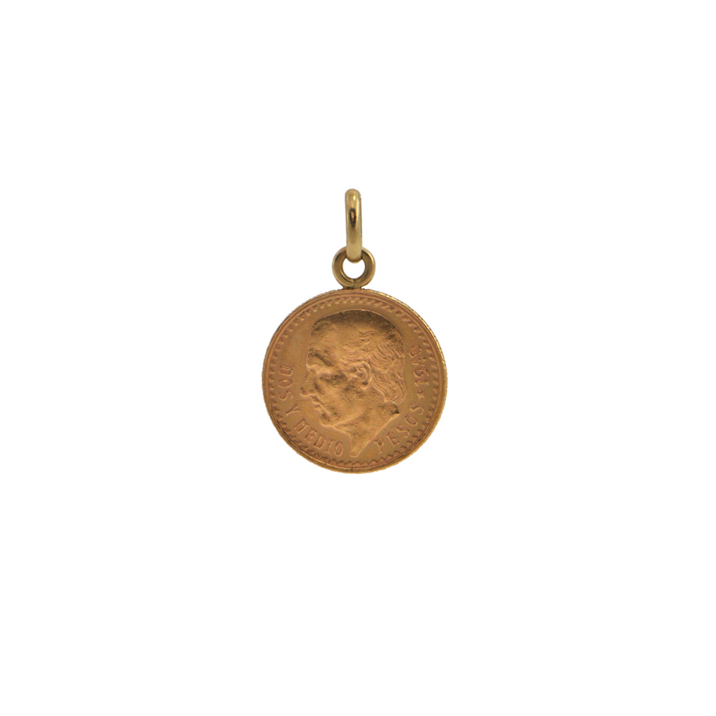 Vintage Mexican Dos Y Medio Pesos  Gold Coin Pendant +  Montreal Estate Jewelers