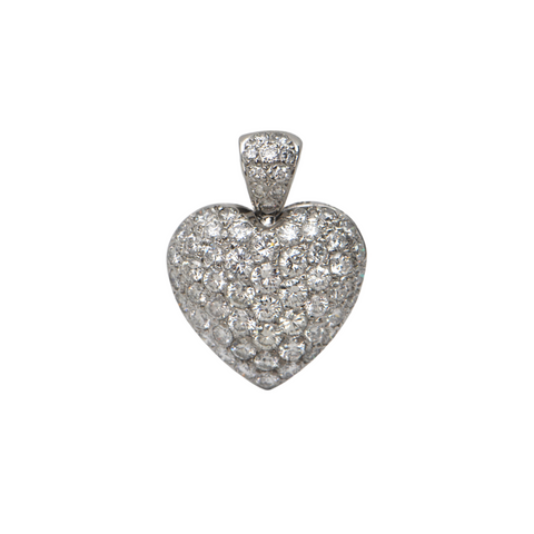 Estate Puffed Diamond 18k White Gold Heart Pendant + Montreal Estate Jewelers