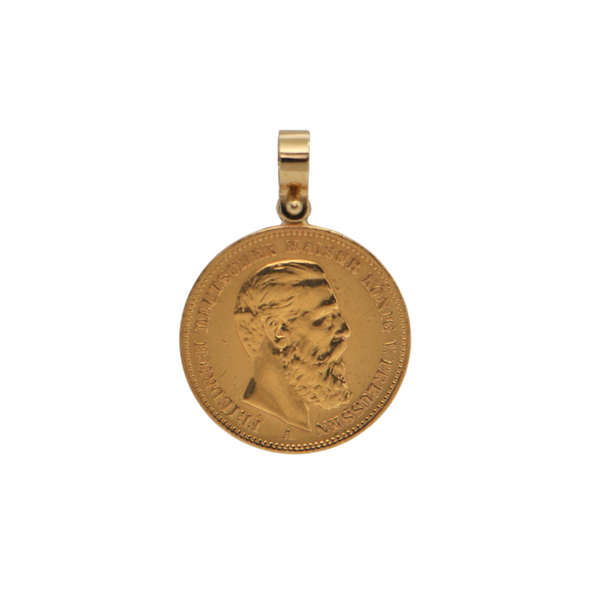 21.6k Gold 1888 20 Mark Wilhelm II Coin Pendant + Montreal Estate Jewelers