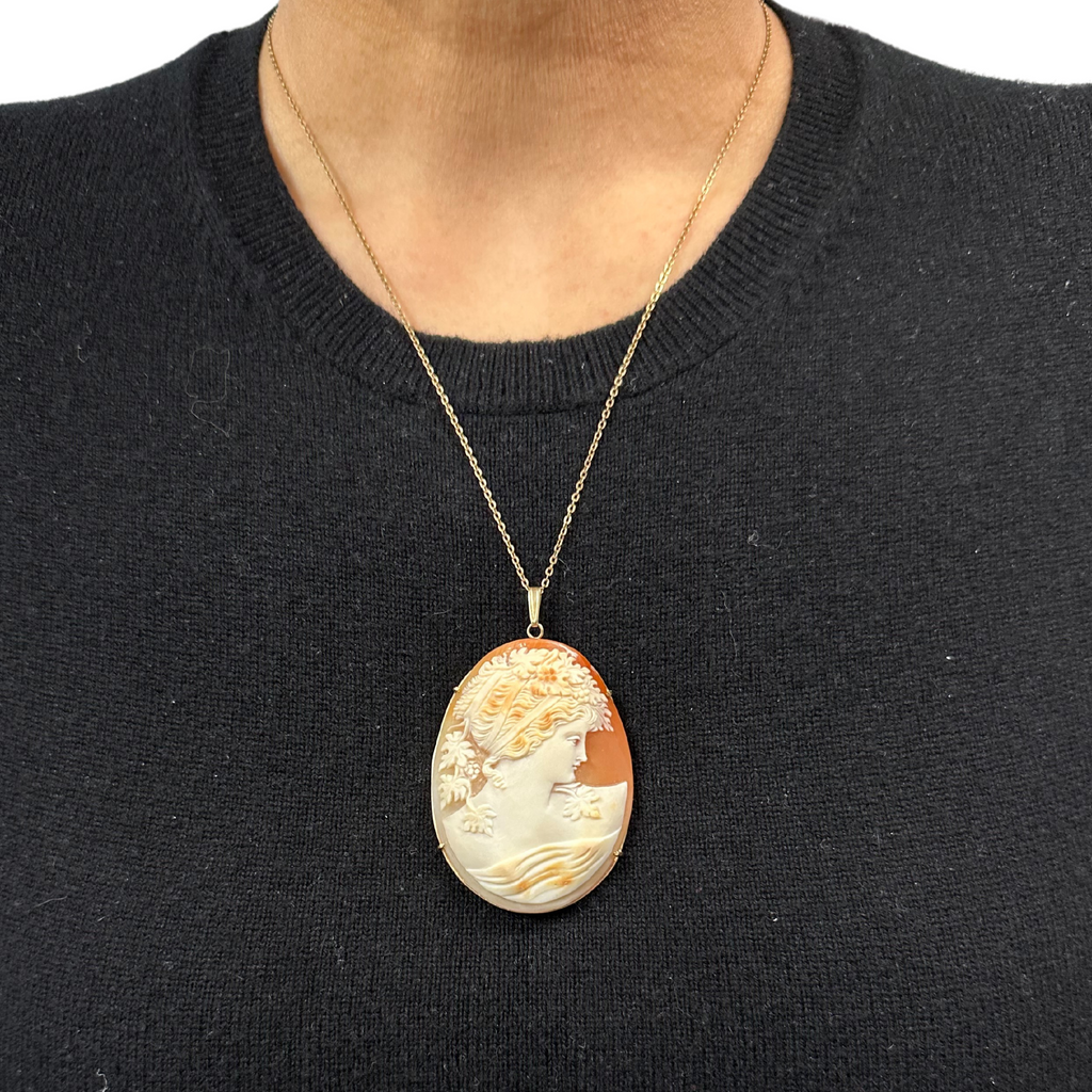 Vintage Shell Cameo 14K Gold Pendant + Montreal Estate Jewelers