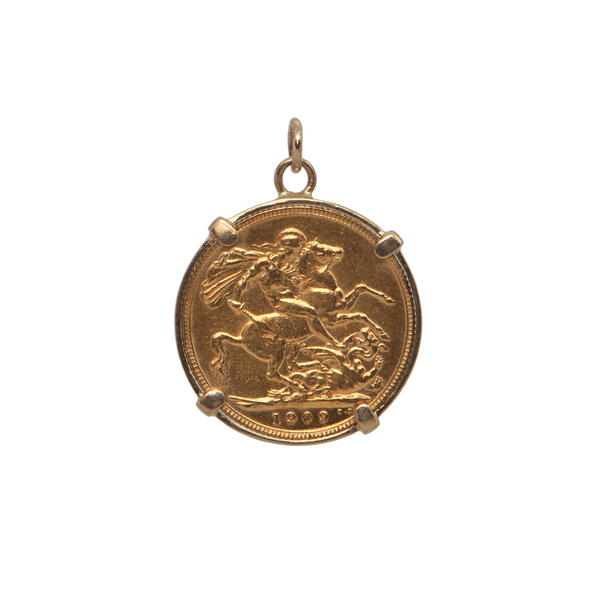 22k Gold 1909 British Sovereign Edward VII Coin Pendant + Montreal Estate Jewelers