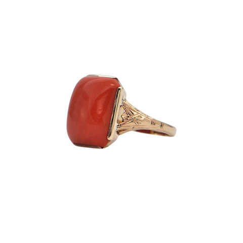 Antique Coral 10K Yellow Gold Ring C.1920's