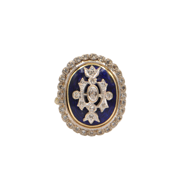 English (London) Diamond and Enamel 18k Gold Ring (1971)