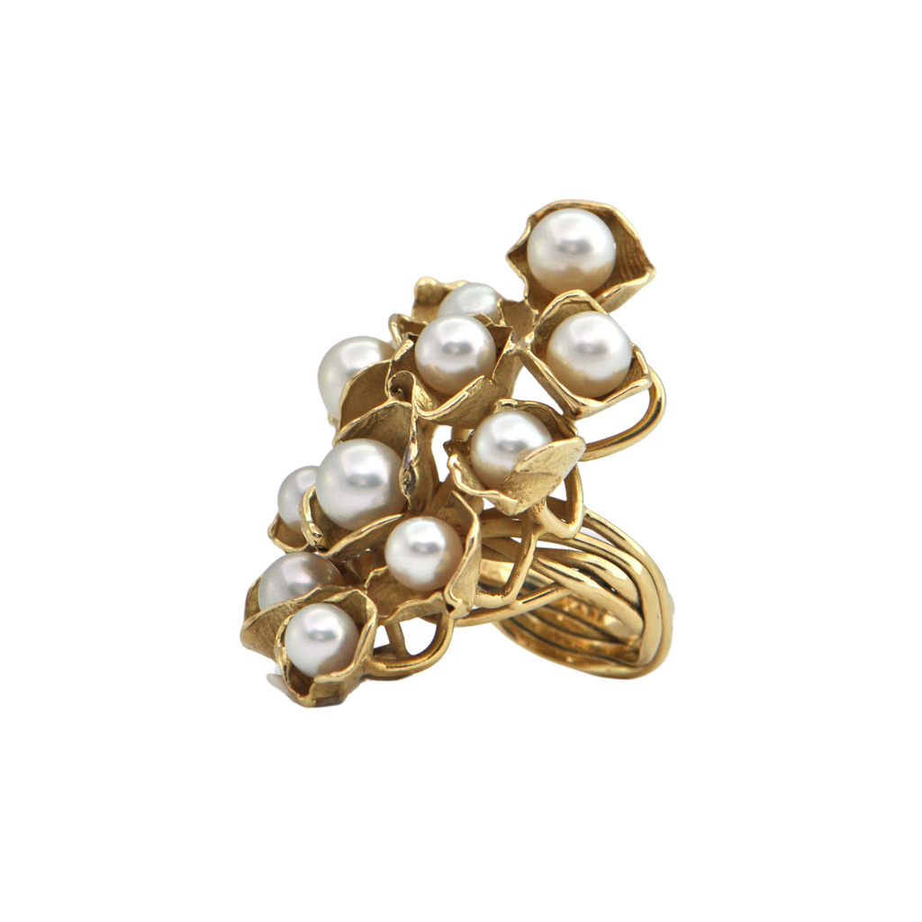 Vintage Pearl 18K Gold Bouquet Ring + Montreal Estate Jewelers 