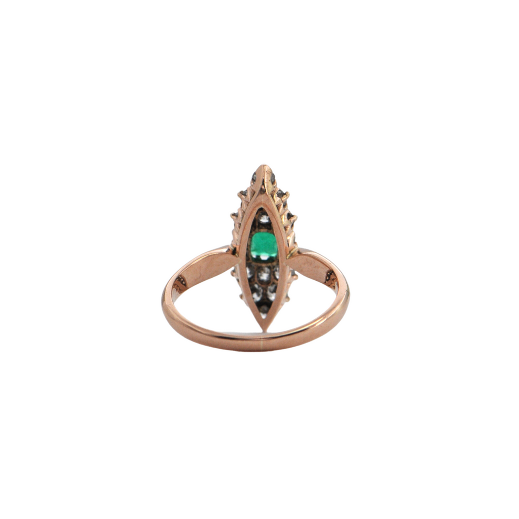 Antique Emerald and Diamond 14k/15k Rose Gold Ring + Montreal Estate Jewelers