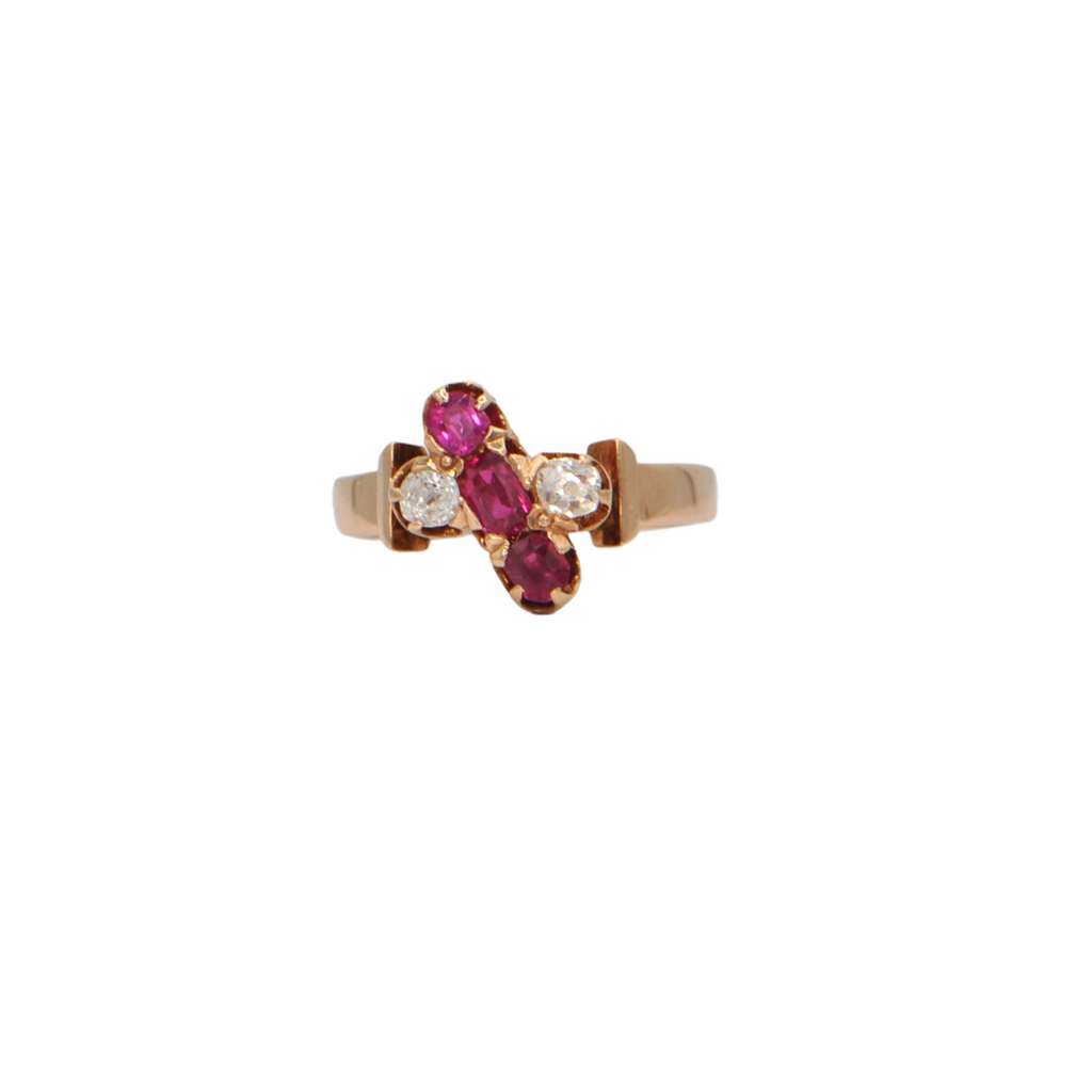 Antique Ruby and Diamond 14k Rose Gold Ring + Montreal Estate Jewelers