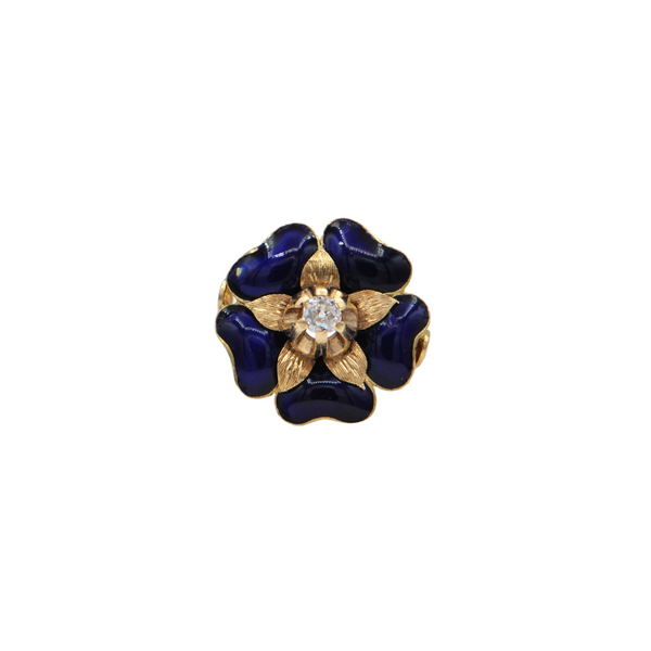 Antique Enamel Flower and Diamond 18K Gold Ring + Montreal Estate Jewelers