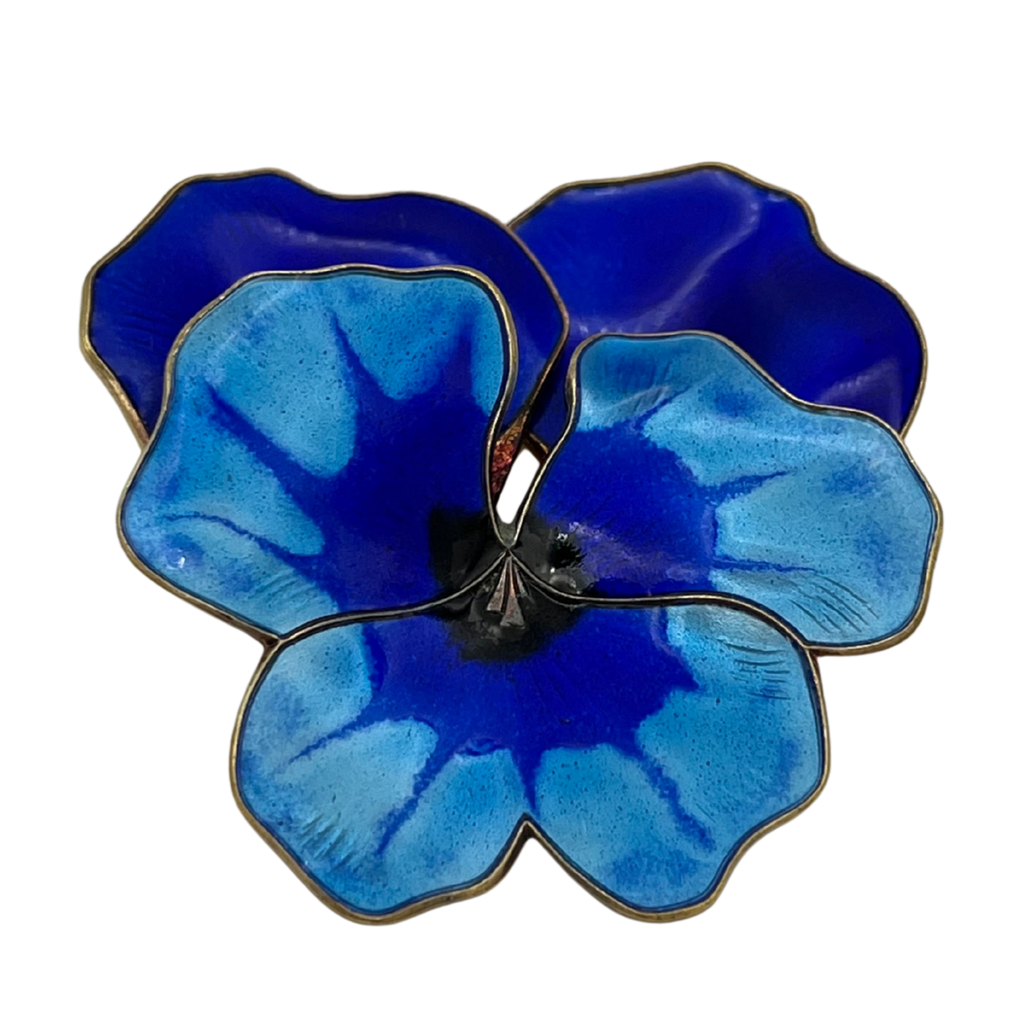 Signed David-Anderson (Norway) Sterling Silver and Enamel Blue Pansy Brooch - daisy exclusive jewellers